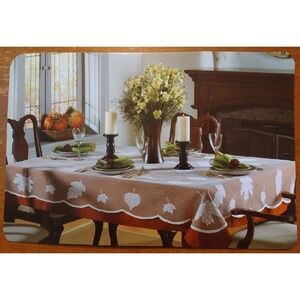 Beautiful Wyla Lace Overlay Tablecloth, 60" x 84", Leaf Pattern, Open Package